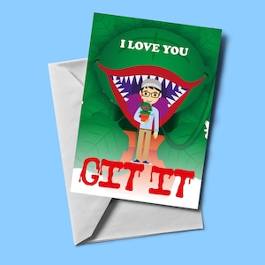 Tarjeta de felicitación temática de Little Shop (en blanco por dentro) / Día de San Valentín / Tarjeta temática musical / Incluye sobre