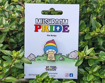 Pansexual Mushroom Pride Pin — Pride LGBT Omnisexual Gay Agender Intersex Sticker Queer Cartoon Discreet Accessory Enby Bi Pan Hitopfarm