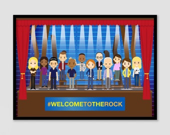 Come From Away musical Print - Musical art work, theatre cast recreated cartoon figures. The Show must go on Broadway London West End poster