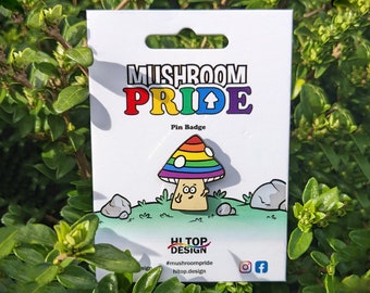 Rainbow Mushroom Pride Pin — Pride LGBT Gay Lesbian Bisexual Trans Queer Cartoon Discreet Enamel Minimalist Same Sex Gift NHS Hitopfarm