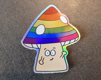 Hongo Arcoíris - Pegatina Holográfica / LGBT / Gay / Arcoíris / Orgullo Hongo / Queer / Amor / Dibujos Animados / Lindo / LGBTQIA+ /