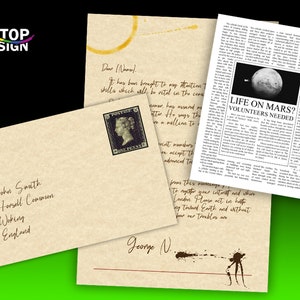 Personalisierter Einladungsbrief - Krieg der Welten | Erleben Sie Themengeschenk | Broadway | Aliens | Mars | London | Pergament