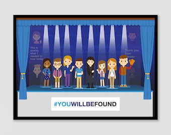 Dear Evan Hansen Print - Musical art work, theatre cast recreated cartoon figures. The Show must go on Broadway London poster