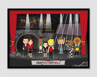 Bat Out Of Hell - El musical Impresión / Arte musical / Elenco del West End / Personajes de dibujos animados / Broadway / Teatro de Londres / Arte A4 / Pastel de carne
