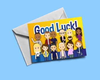 Tarjeta de felicitación temática "Buena suerte - Come From Away" (en blanco por dentro) / Teatro musical / Incluye sobre