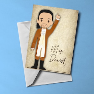 Mi querida: Tarjeta de felicitación con temática de Hamilton (en blanco por dentro) / Tarjeta con temática musical / Incluye sobre