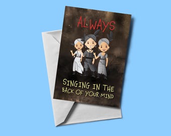 Fates - Tarjeta de felicitación temática de Hadestown el musical (en blanco por dentro) / Tarjeta temática musical / Incluye sobre