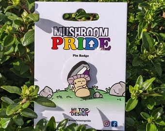 Asexual Mushroom Pride Pin — Pride LGBT Flag Ace Aroace Badge Love Aro Gift Button Grayspec Acearo Graysexual Grayace Hitopfarm