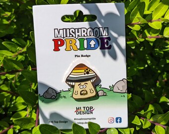 Pin del Orgullo de Oso y Hongo — Orgullo / LGBTQIA+ / Gay / Lesbiana / Bisexual / Trans / Queer / Dibujos animados / Esmalte / Minimalista / Hongo venenoso /