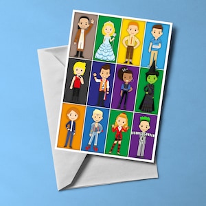 Tarjeta de felicitación con temática de teatro musical (en blanco por dentro) / Tarjeta con temática musical / Incluye sobre