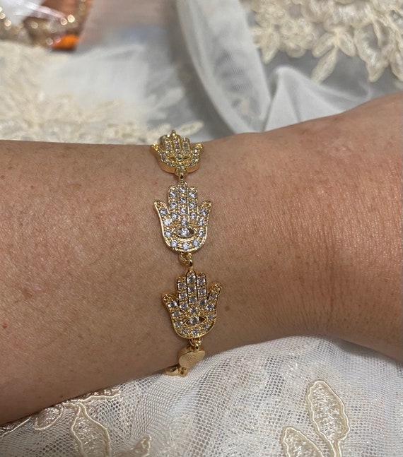 18K ゴールド張りのハムサの手のブレスレット。 - Etsy 日本