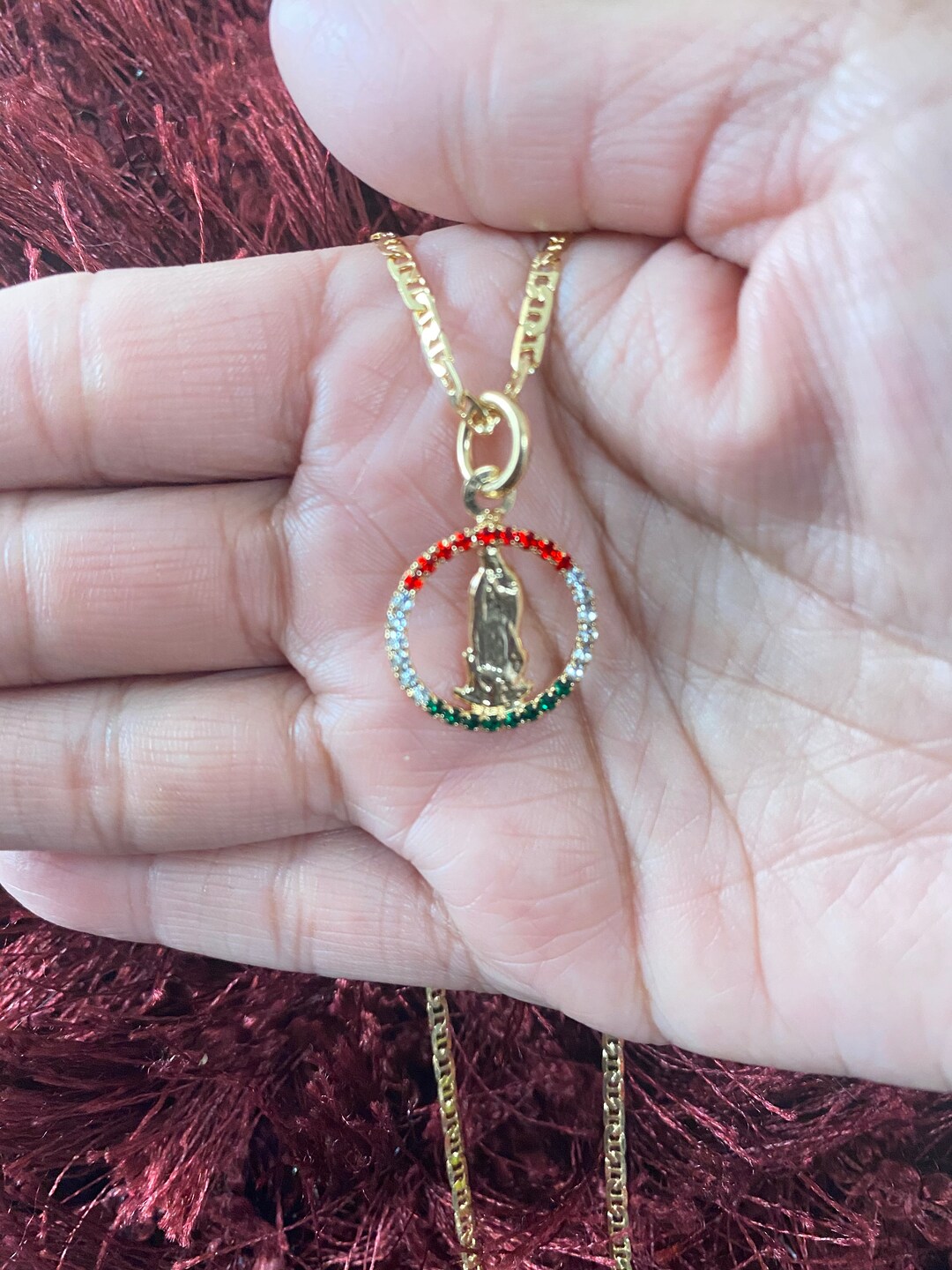 Cadena Con Dije De La Virgen De Guadalupe Laminado En Oro . - Etsy