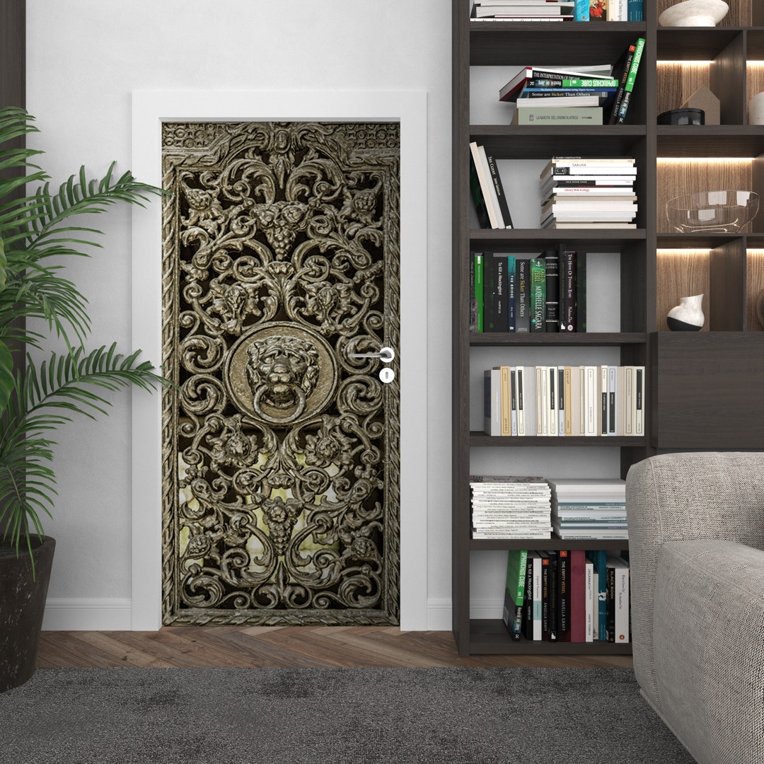LION HEAD Metal Door Decal, Peel & Stick Vinyl, Ultra High Quality, Any Room Door Mural, CUSTOM