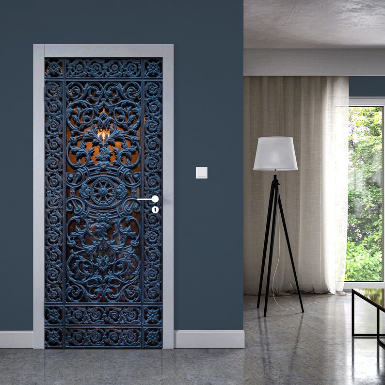 Blue RUSTIC Metal Door Decal Peel & Stick Vinyl Ultra High Etsy