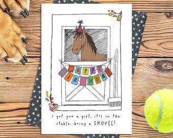 Tarjeta de cumpleaños divertida con temática de caballos - Tarjeta sarcástica con caballos - Para amantes de los caballos - Tarjeta con caballos - Tarjeta con juego de palabras sobre caballos - Tarjeta de cumpleaños con temática de ponis (BM806)