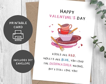 Funny Dishwasher Valentine's Day Card - Humorous Love Poem (Digital Download)