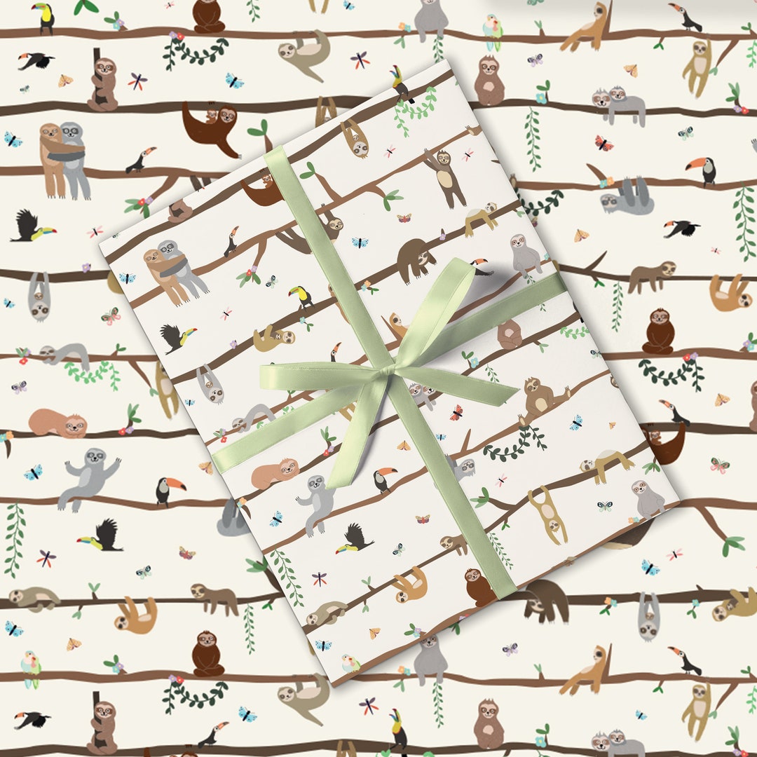 Sloth Gift Wrap Paper WR12 Sloth Wrapping Paper Animal Etsy UK