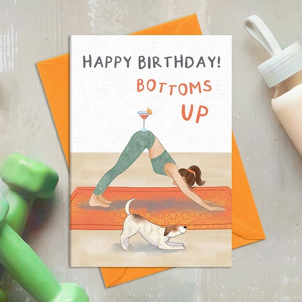 Bottoms Up Birthday Card (EN601) Yoga Birthday Card - Yoga Lover