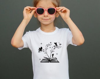 Youth Fairy Book shirt, book lovers shirt, gift for bookworms, fairy shirt, book with fairies, book with flowers, open book shirt, reader