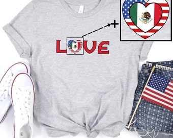 Love USA and Mexico shirt, USA and Mexico heart flag, 4th of July shirt, Cinco de Mayo shirt, USA and Mexico shirt, Independence Day shirt