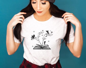 Fairy Book shirt, book lovers shirt, gift for bookworms, librarian shirt, teacher shirt, book with flowers, open book shirt, readers gift