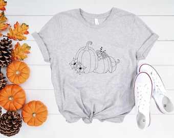 Floral Pumpkin Halloween Shirt, Fall Thanksgiving Tee