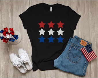 Red White Blue Stars Shirt, 4th of July, Patriotic USA Tee