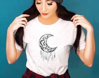 Moon Dreamcatcher shirt, moon shirt, dreamcatcher shirt, feather dreamcatcher shirt, boho shirt, celestial shirt, mystic moon shirt, dreamer