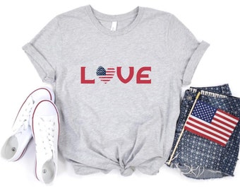 LOVE American Flag Shirt, 4th of July Patriotic Tee