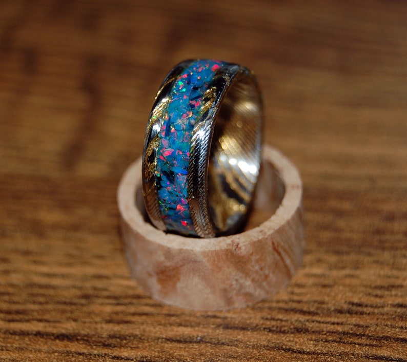Damascus Steel with Nashville-Davidson Our shop most popular Mall Inlay ring Opal