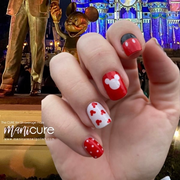 Disney Design, Mickey, Minnie, Bandes de vernis à ongles véritables ManiCURE, Vernis à ongles sec, Enveloppements d'ongles, Autocollants, Longue durée, Non toxique - Formule S