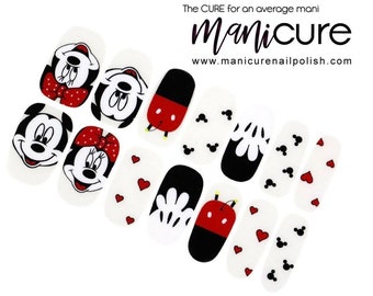 Disney Mickey & Minnie Design, ManiCURE Tiras de esmalte de uñas real, Esmalte de uñas seco, Envolturas de uñas, Pegatinas, Larga duración, No tóxico - Fórmula S