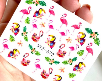 Sommer Nail Art Sticker, Aufkleber, Transfers, Wraps - Strand, Urlaub, Palmen, Flamingo, Wasser transfer nail art