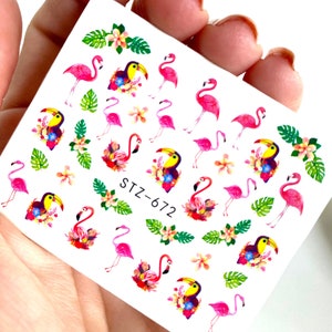 Summer Nail Art Stickers, Decals, Transfers, Wraps -Beach, Vacation, Palm Trees, Flamingo, Water Transfer Nail Art