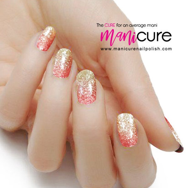 Rose Gold Ombre Glitter, ManiCURE  Real Nail Polish Strips, Dry Nail Polish, Nail Wraps, Stickers, Long Lasting, Non Toxic