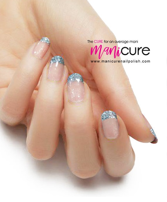 French Blue Ice Silver Glitter Design Manicure Real Nail - Etsy UK
