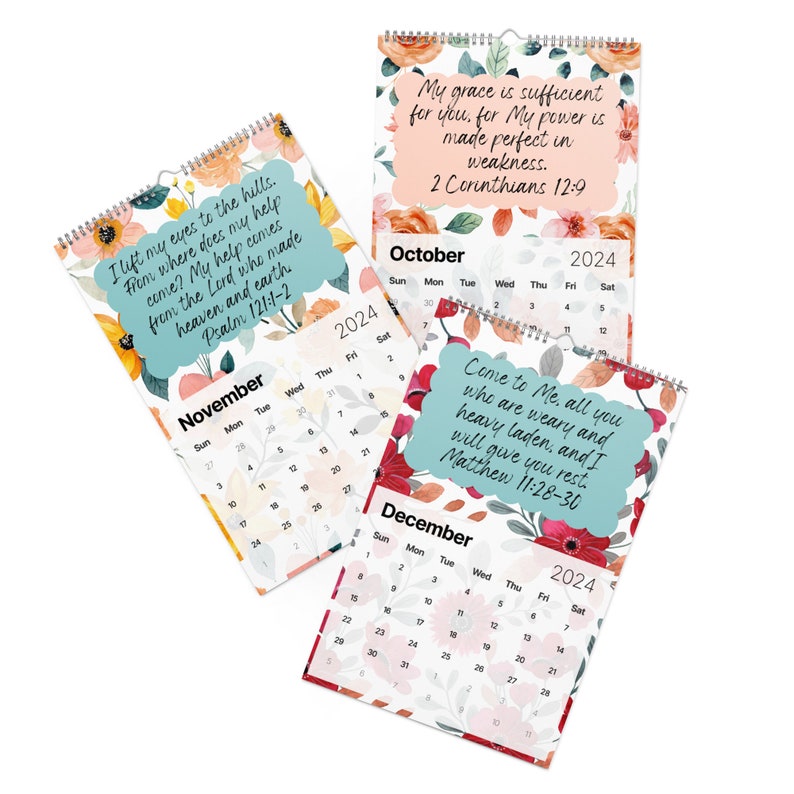 11 X 17, Floral Scripture Calendar 2024, 2024 Calendar, Wall Calendar