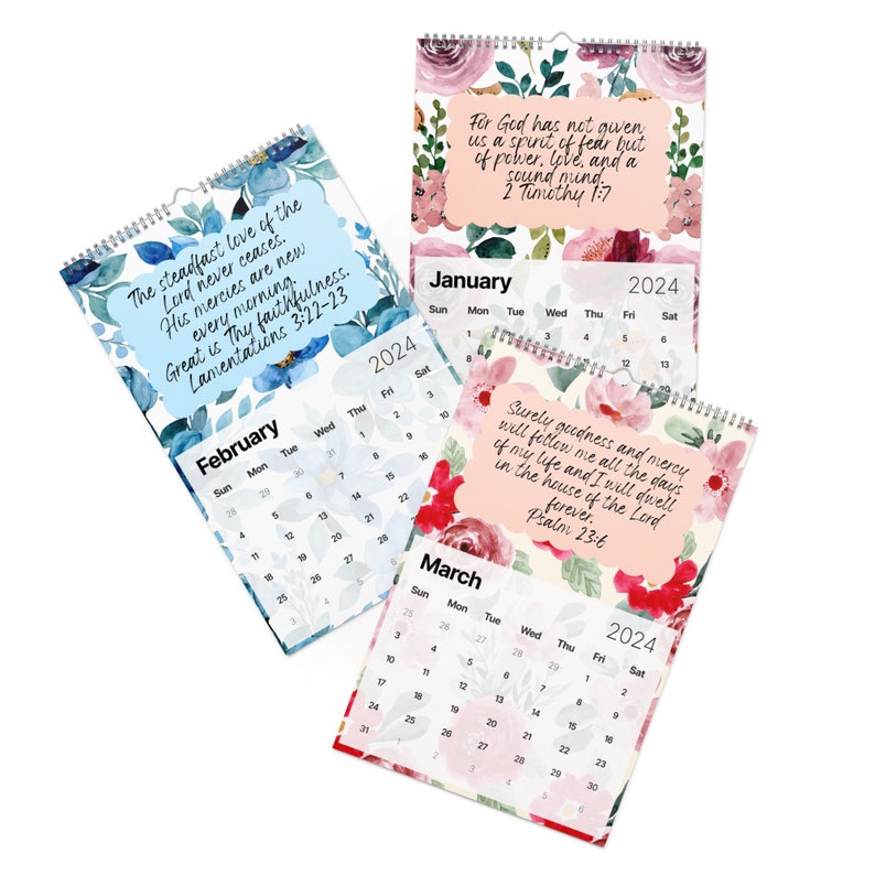 11 X 17, Floral Scripture Calendar 2024, 2024 Calendar, Wall Calendar