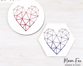 Wzór haftu geometrycznego serca ombre w formacie SVG | Plik do cięcia laserowego drewna | Pobieranie cyfrowe