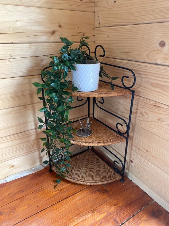 Vintage Wrought Iron Corner Shelf plant Shelf Rattan Etsy