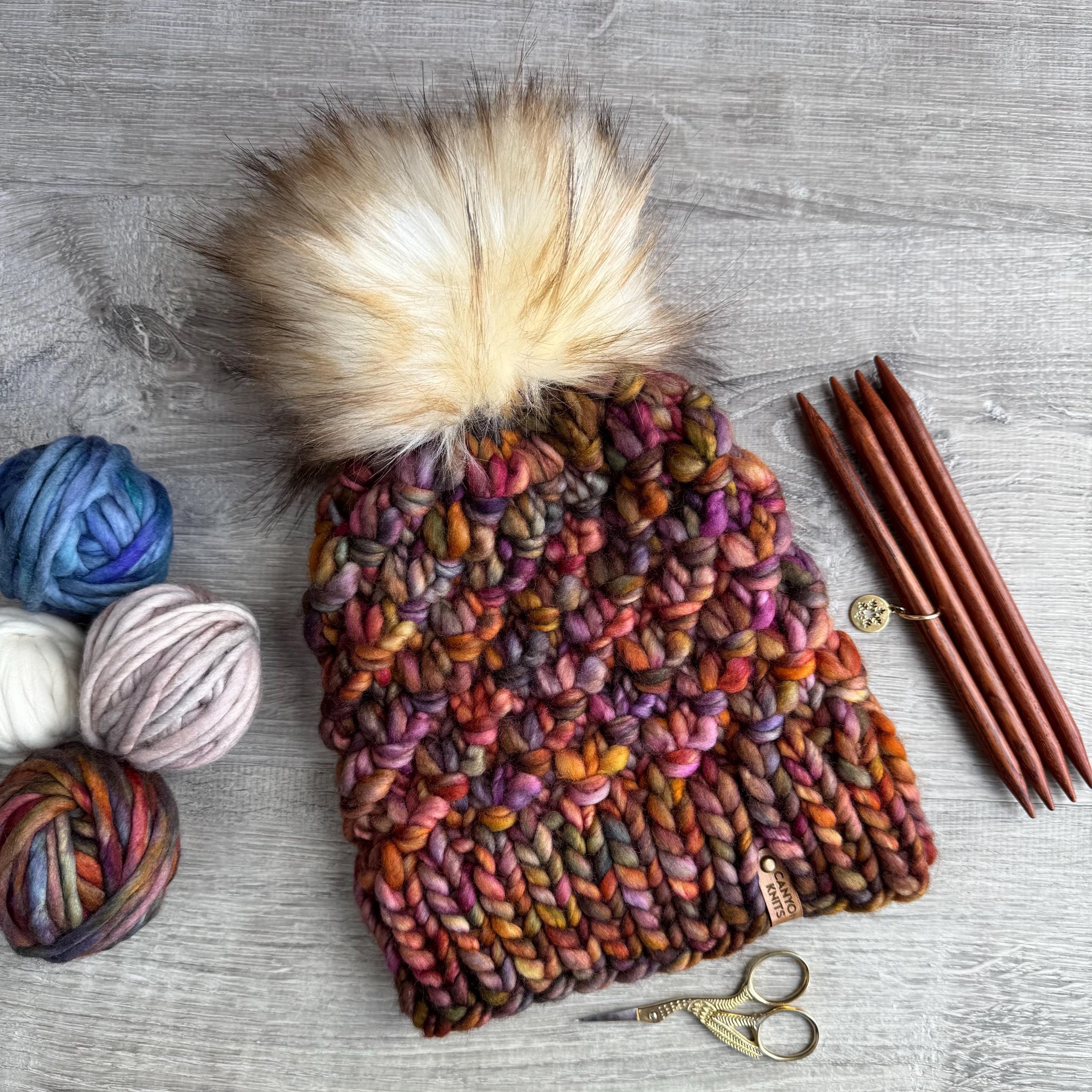 Hand Knit Merino Wool Beanie, Tula Hat With Faux Fur Pom Pom  display picture 2