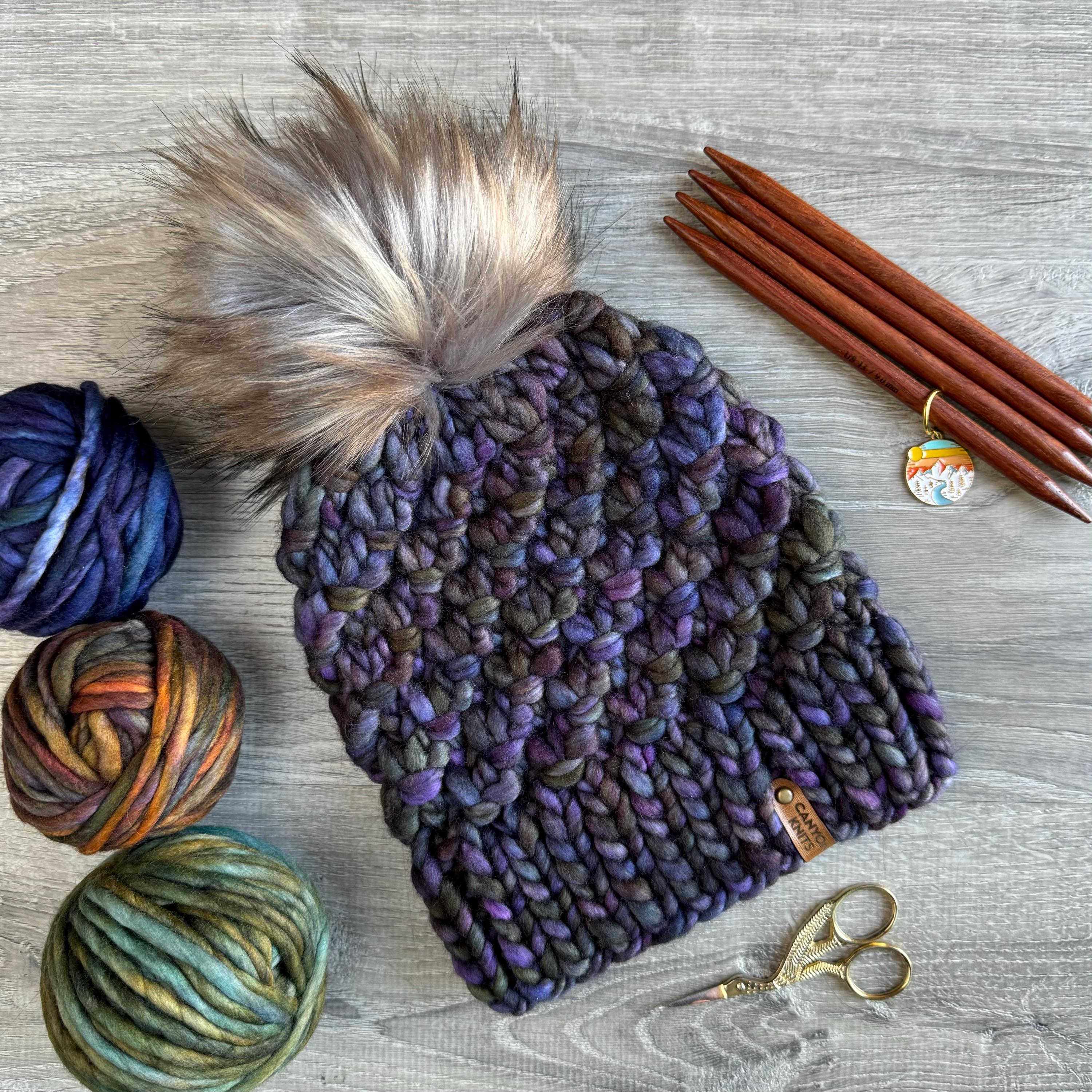 Hand Knit Merino Wool Beanie, Tula Design, Detachable Faux 