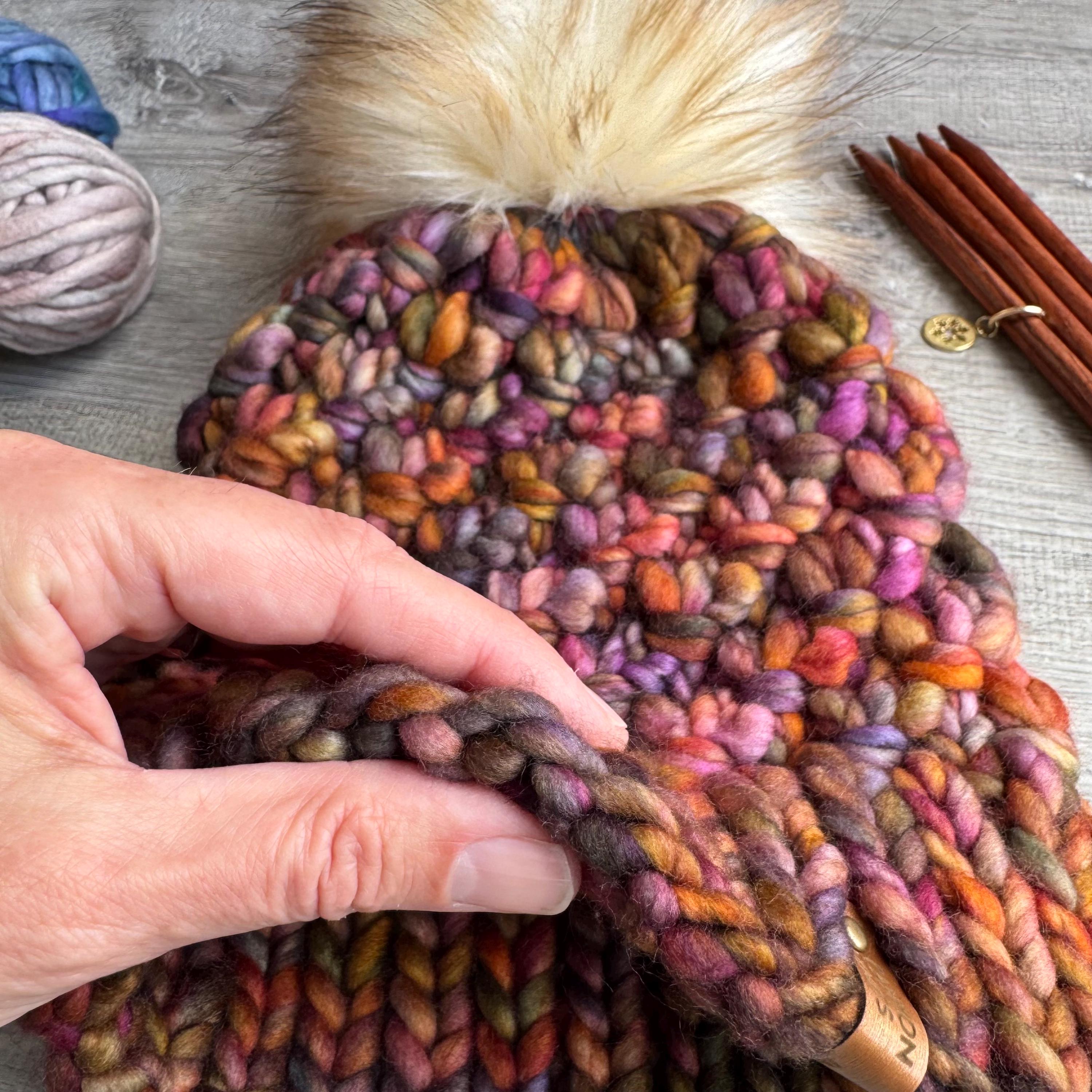 Hand Knit Merino Wool Beanie, Tula Hat With Faux Fur Pom Pom  display picture 1