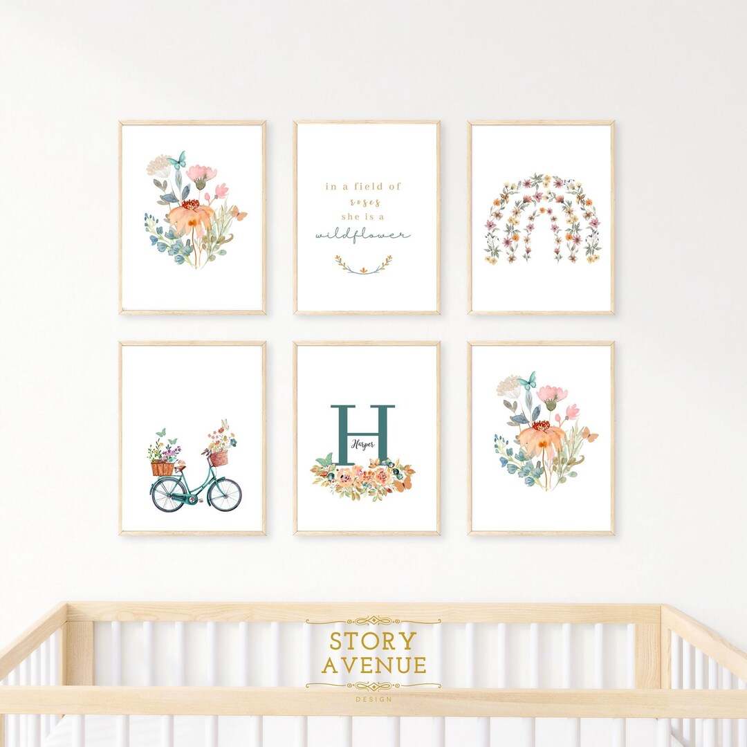 Custom Floral Initial Nursery Print Set: Spring Wildflower Decor ...