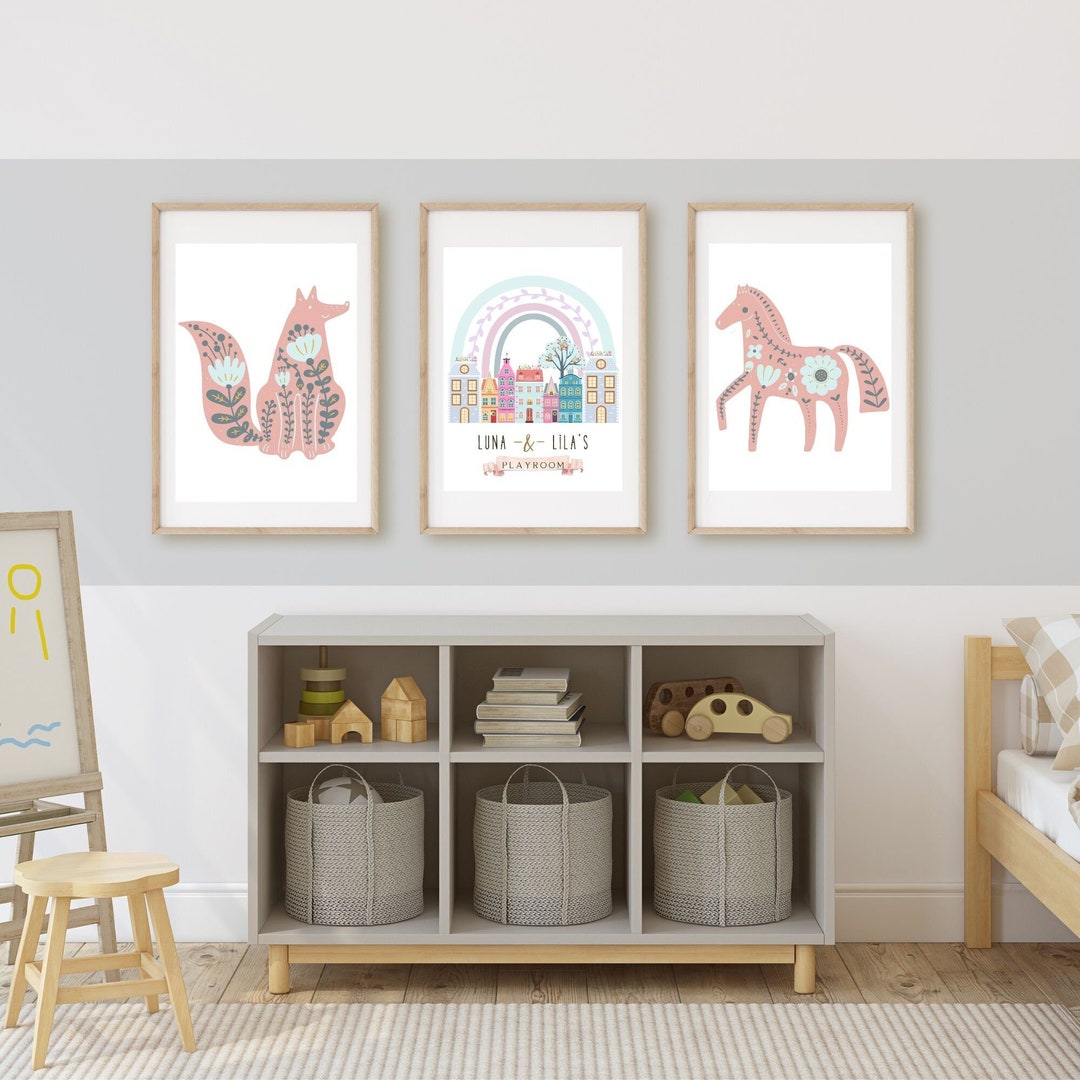 Kids Playroom Art Set, Kids Bedroom Wall Set, Girls Room Decor, Gift ...