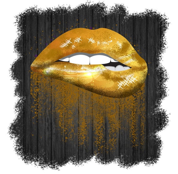 Download Yellow Gold Dripping Glitter Lips Design Element Perfect Etsy