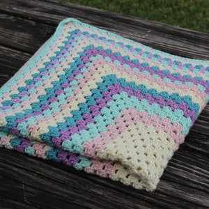 Crochet Baby Blanket Granny Square Pastel Rainbow Stroller Blanket