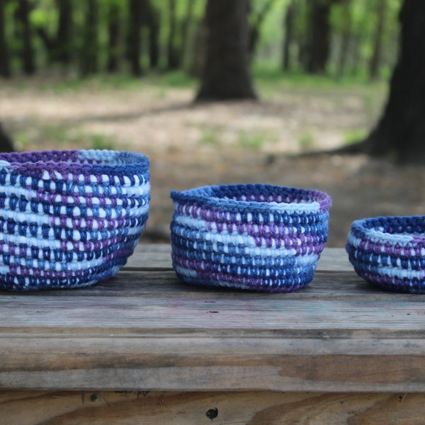 Crochet Basket Set Catchall Yarn Bowl Blue Nesting Basket Set