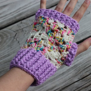 Crochet Fingerless Gloves Granny Square Unicorn Rainbow