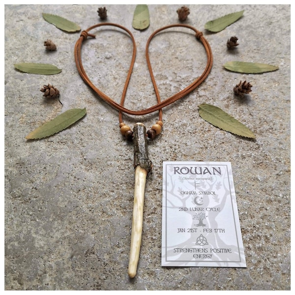 Rowan Mountain Ash Ogham Halskette - Ritual Zauberstab - handgemacht auf Bestellung - keltische Baum Tarot Karte - Wicca Pagan Green Hedge Hexe - vegan